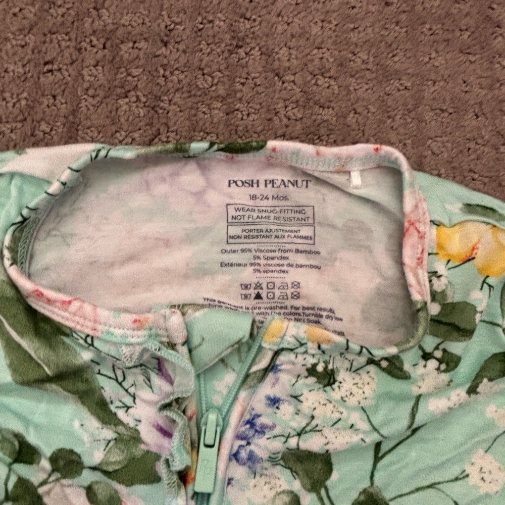 Post peanut mint green floral footie ruffle bum zipper pajama 18-24 months